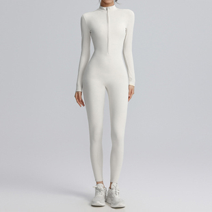 立领半拉链长袖 女 裸感瑜伽服连体衣运动健身训练舞蹈紧身连体衣裤