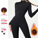 一体式 连体衣立领拉链保暖加绒长袖 连体瑜伽服户外运动健身服