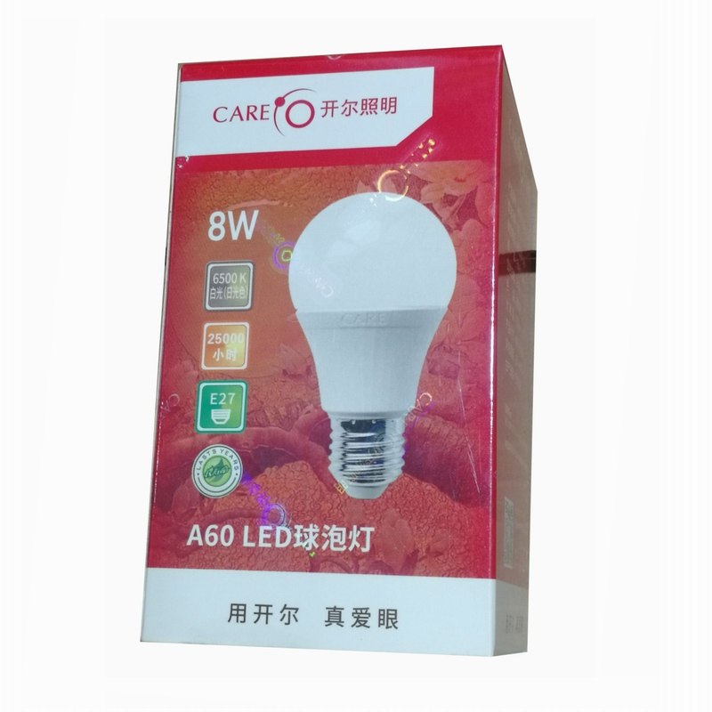开尔LED节能灯8W球泡白光螺口吊灯天花灯超亮筒灯6500KE27螺口