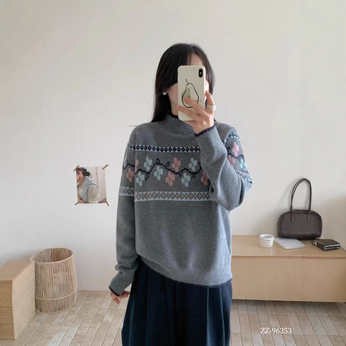 园园美衣衣新款套头提花宽松休闲毛衣软糯亲肤毛衣新款韩版针织衫