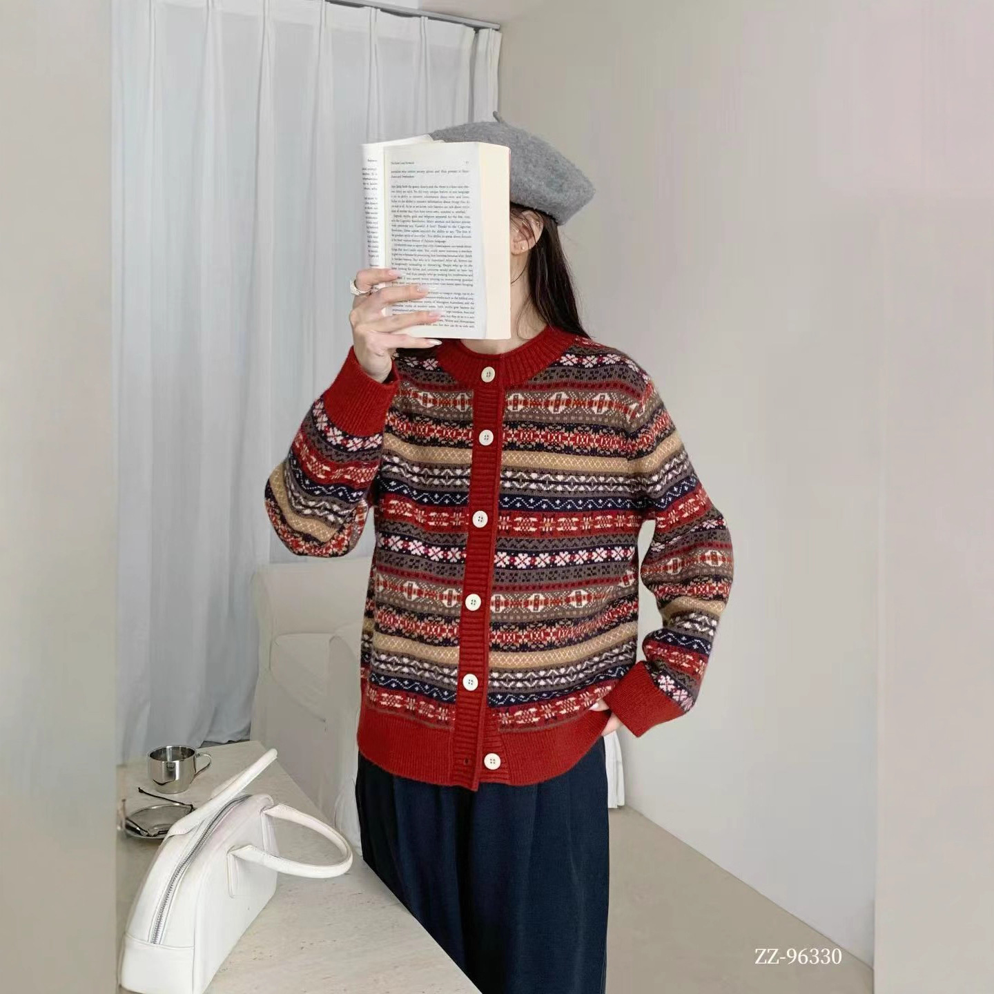 园园美衣毛衣女开衫提花开衫针织衫宽松休闲韩版复古加厚保暖毛衣