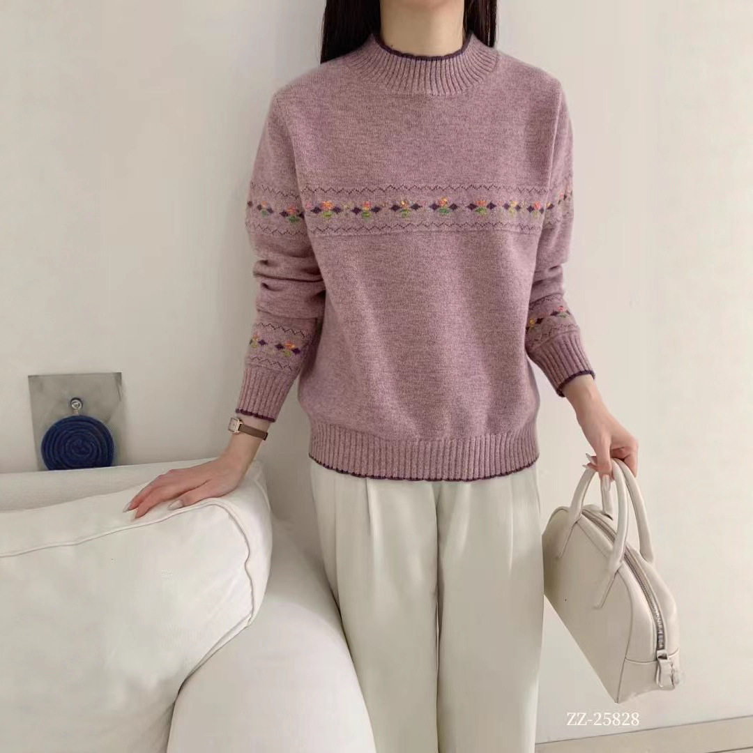 园园美衣毛衣女提花撞色加厚保暖软糯毛衣内搭外穿毛衣新款针织衫