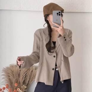 园园美衣款外套女小西装渐变浮光麻外套宽松休闲韩版外套长袖新款