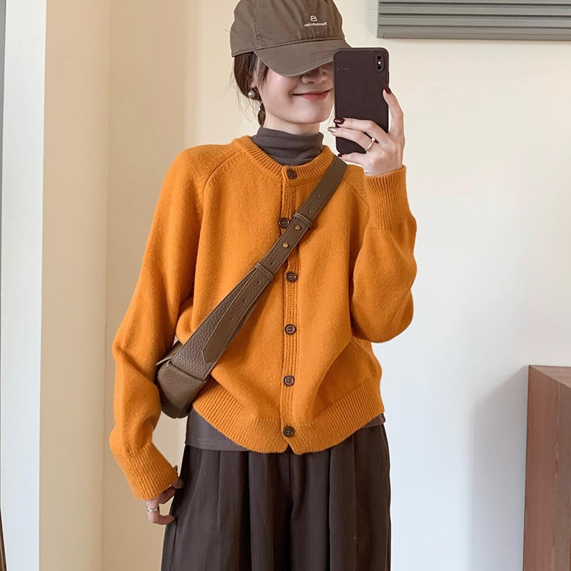 园园美衣复古橘色甜美气质针织开