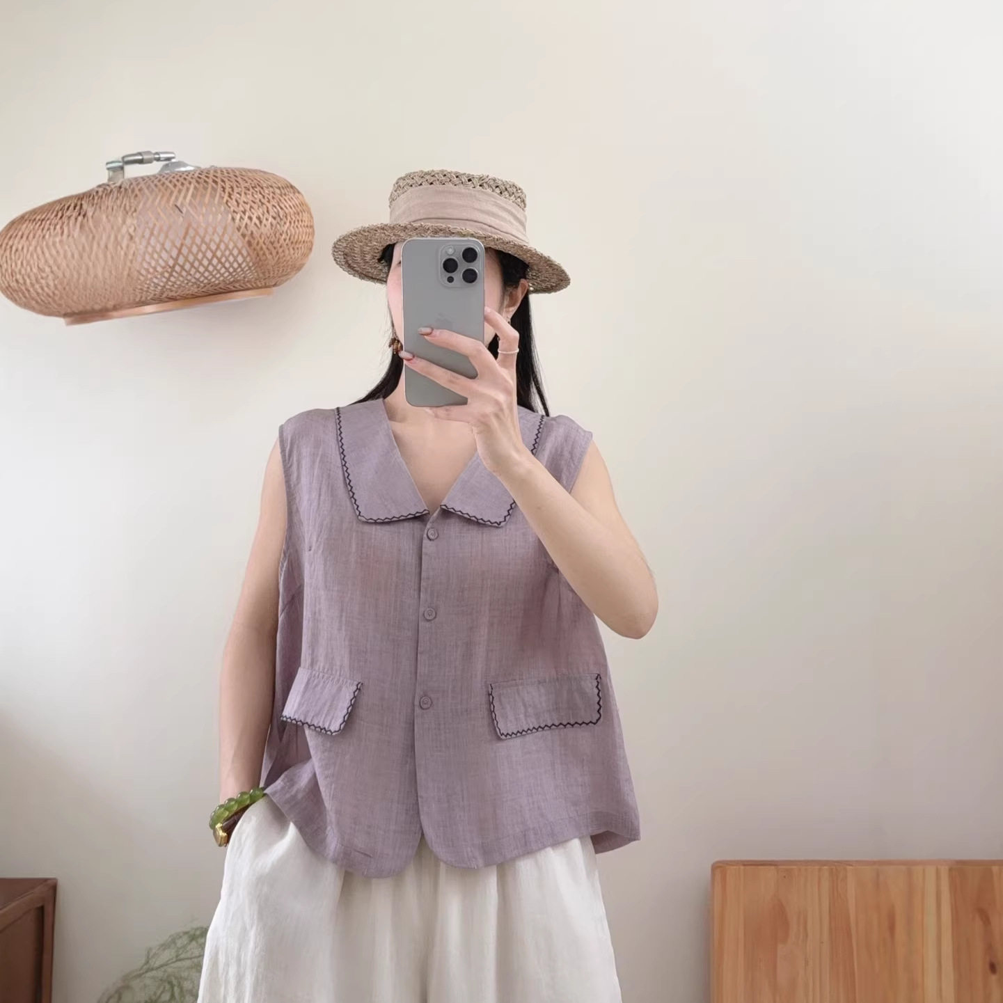 特价园园美衣季新款文艺韩版苎麻马甲女复古宽松时尚纯色背心上衣