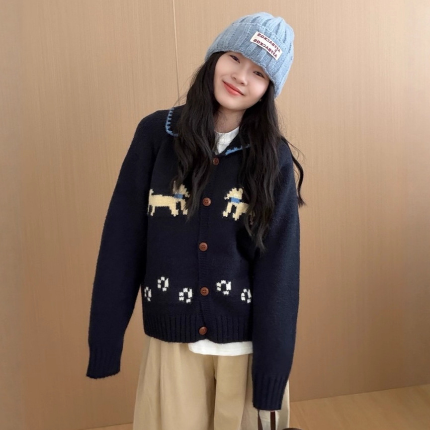 园园美衣韩系可爱小狗提花翻领加