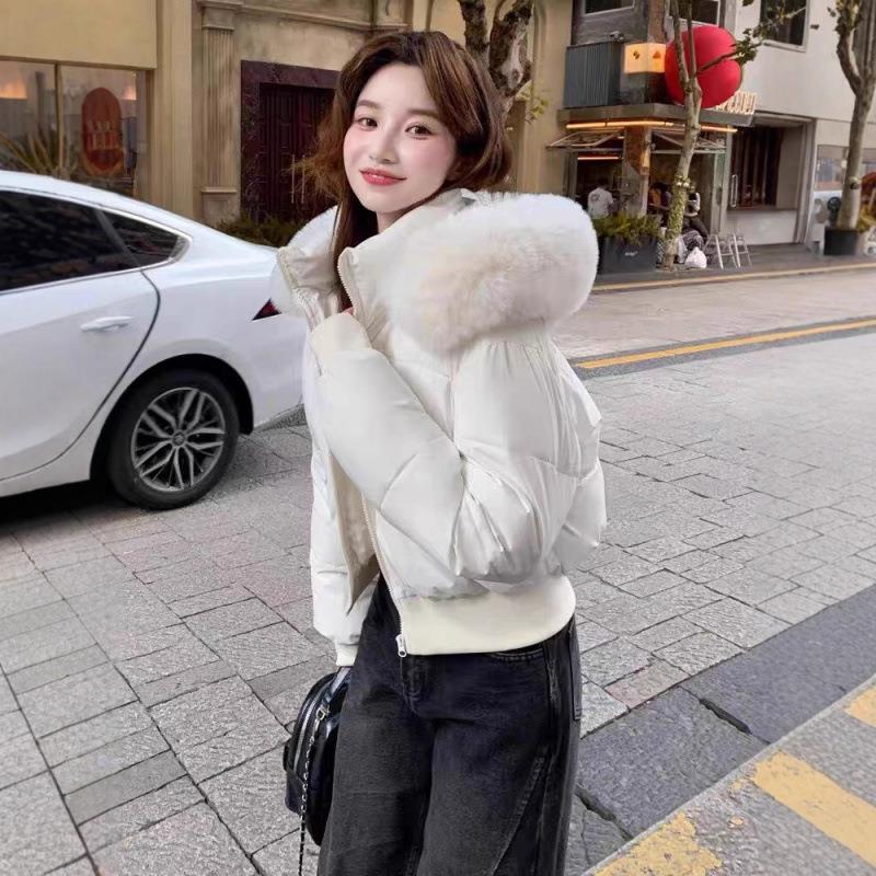园园美衣冬季短款大毛领连帽棉服外套女冬季超好看收腰保暖加厚修