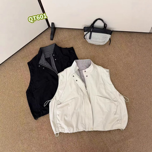 园园美衣马甲女工装学院风新款无袖马夹格子拼接宽松休闲韩版坎肩