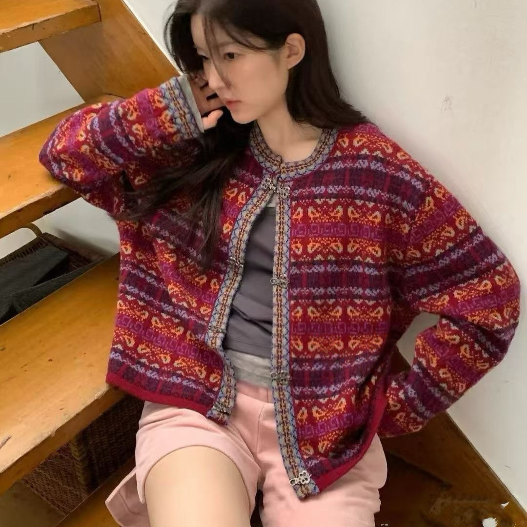 园园美衣韩代FURE复古风撞色提花