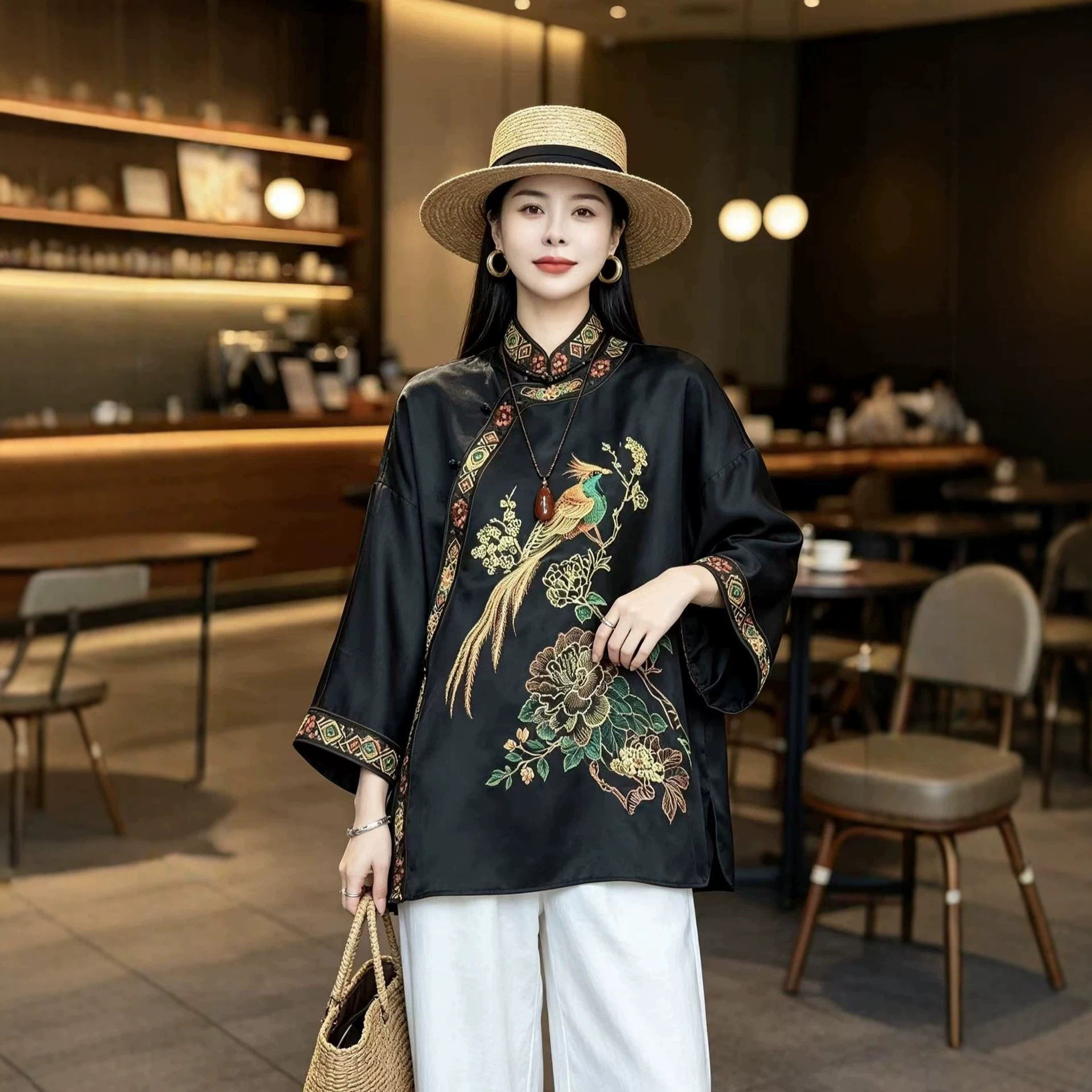 园园美衣风女人丝香云纱重工刺绣上衣复古老钱风高级感太太服春秋