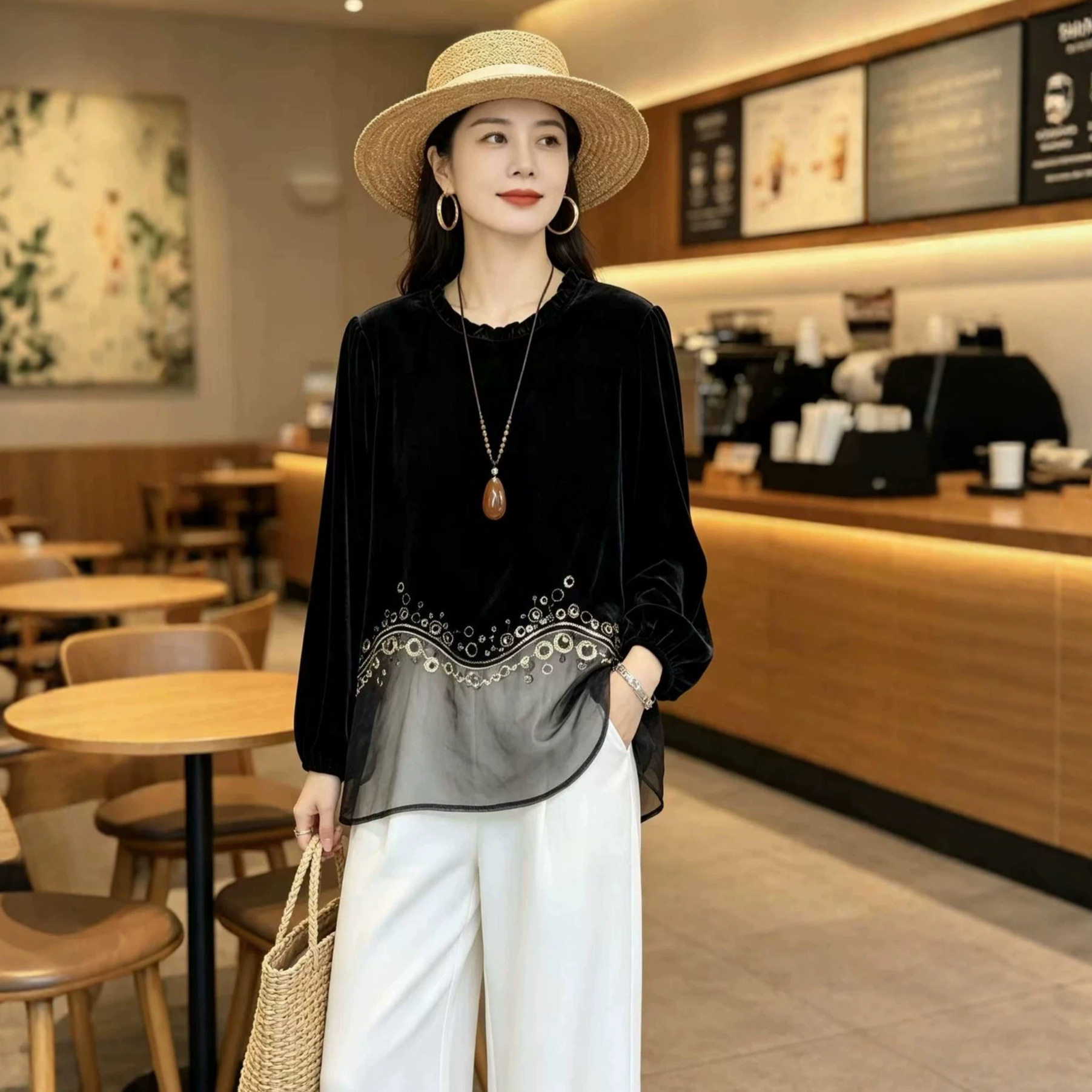园园美衣2026秋季新款女装花订珠上衣复古新中式国风名媛小衫上衣