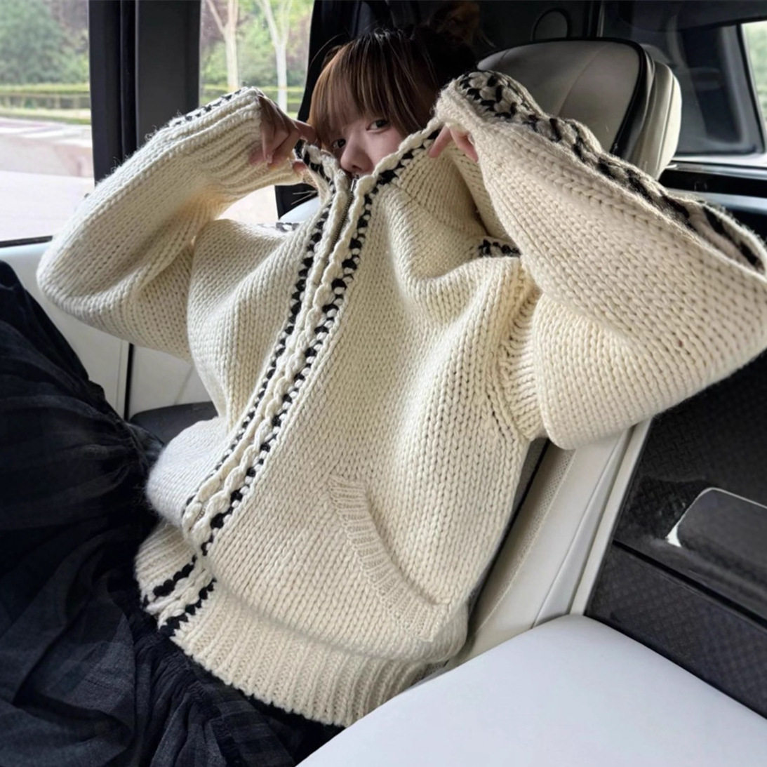 园园美衣openy*复古提花拉链连帽