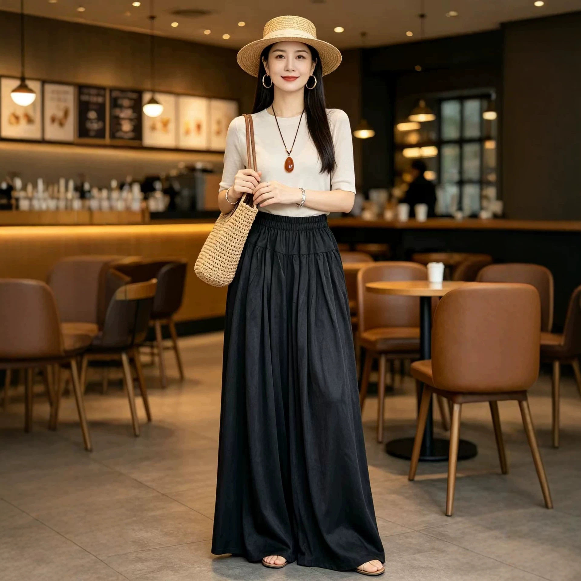 园园美衣风麂皮绒高腰显瘦垂感宽松阔腿休闲长裤百搭女装裤子春秋
