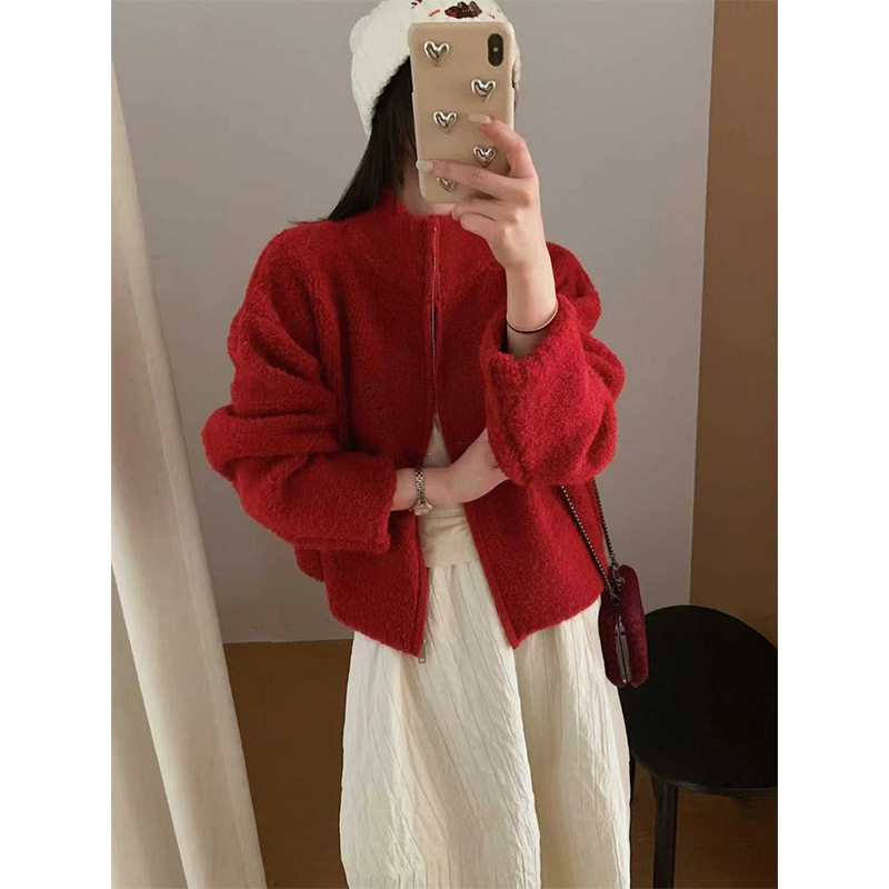 园园美衣色立领拉链毛衣外套女秋冬2026新款宽松休闲百搭针织开衫