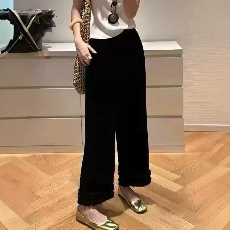 园园美衣轻奢醋酸丝绒九分裤子中式国风超好看高腰显瘦直筒裤