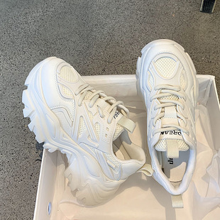 百搭透气厚底增高小白休闲运动鞋 新款 女ins潮2023春季 炸街老爹鞋