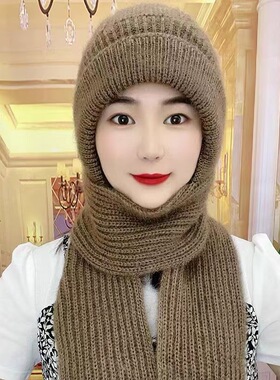 秋冬女新款松鼠绒帽子围