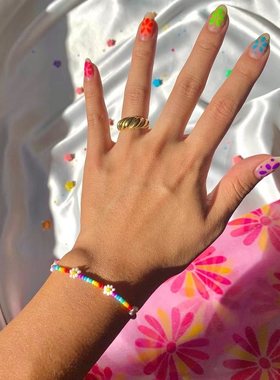 欧美时尚简约Miyuki玻璃米珠彩虹雏菊手链甜美花朵手链学生闺蜜款