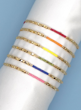 个性简约小众饰品ins风金珠miyuki日本米珠串珠轻奢叠戴小手链女