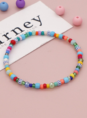 新款简约手链彩色波西米亚民族风女弹力彩色米珠文艺手链女生闺蜜