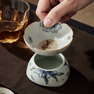 池也亚青陶瓷茶漏一体茶滤茶叶漏茶茶隔器滤茶公道杯过滤网茶托