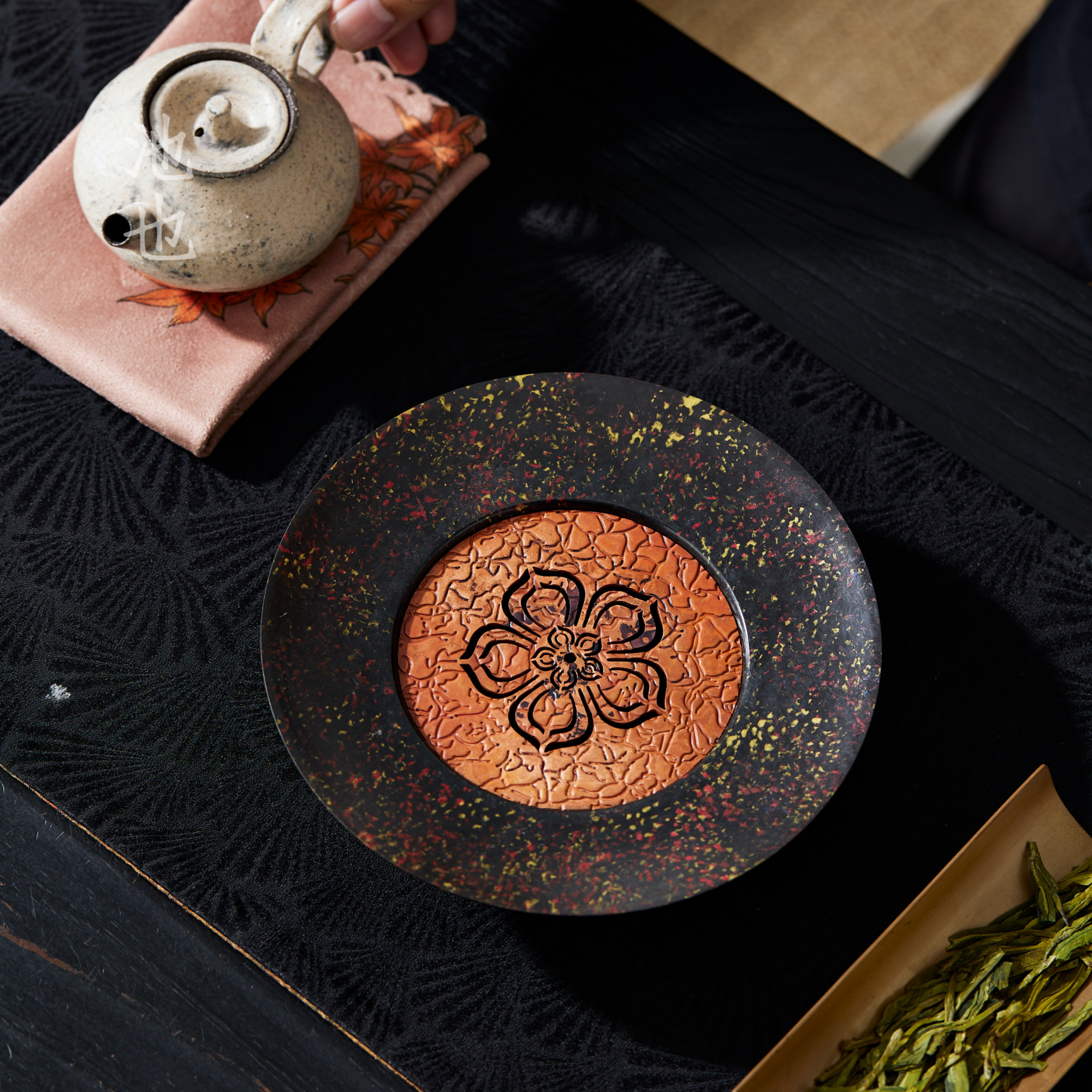 池也红金樱花壶承中式茶盘家用高端可储水式干泡台复古养壶托盘