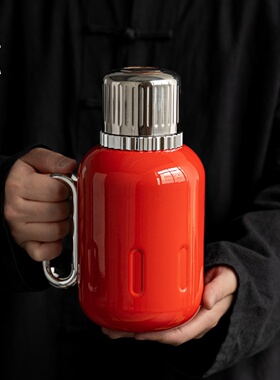 池也红色焖茶壶家用户外保温壶316不锈钢保暖壶便携大容量温水壶