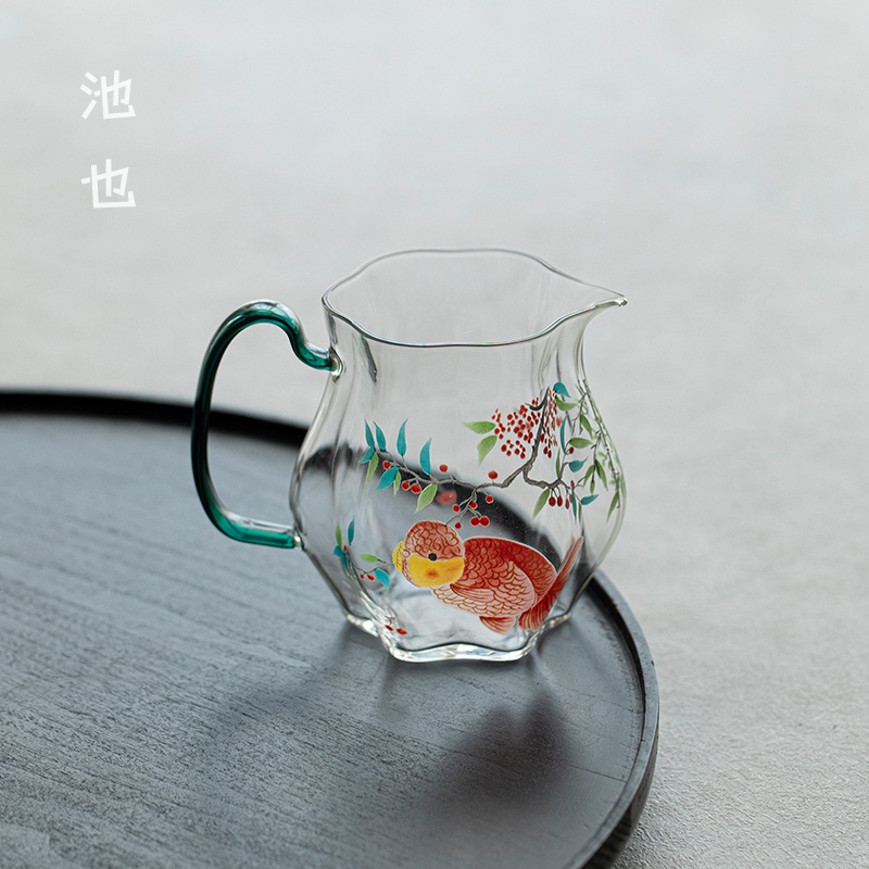 池也高硼硅耐热公道杯鹰嘴断水竖纹高颜值带手把透明分茶器大容量