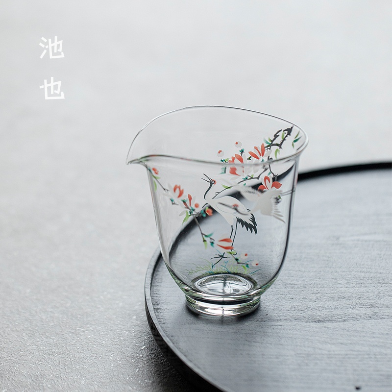 池也仙鹤女士高颜值公道杯家用耐热大容量加厚茶海高端茶道零配件