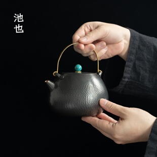 池也手工铜壶烧水壶煮茶泡茶纯铜紫铜锤纹家用明火围炉煮茶沏茶壶