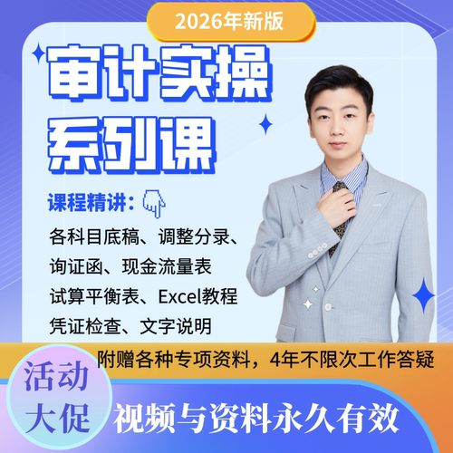 2026审计实操课【底稿课+excel+小白必看+审计调整+现金流+试算】