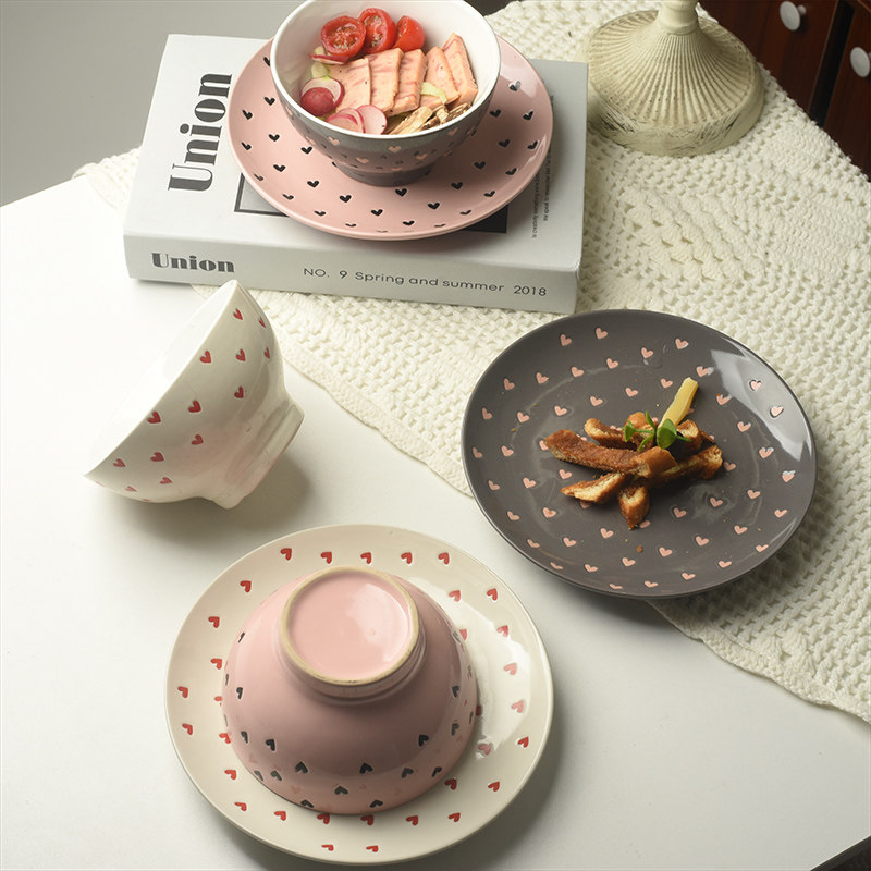 【ins浮雕爱心碗碟套】创意餐厅餐具家用菜盘沙拉盘早餐碗瑕疵,餐饮具,盘,淘宝优惠券,粉丝福利购,淘宝优惠卷