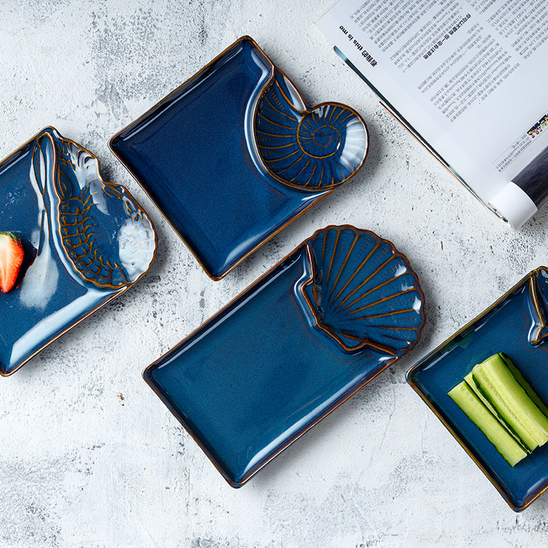 异形窑变釉餐具陶瓷家用日式扇贝分隔碟小鱼大鱼牡蛎碗海螺盘瑕疵