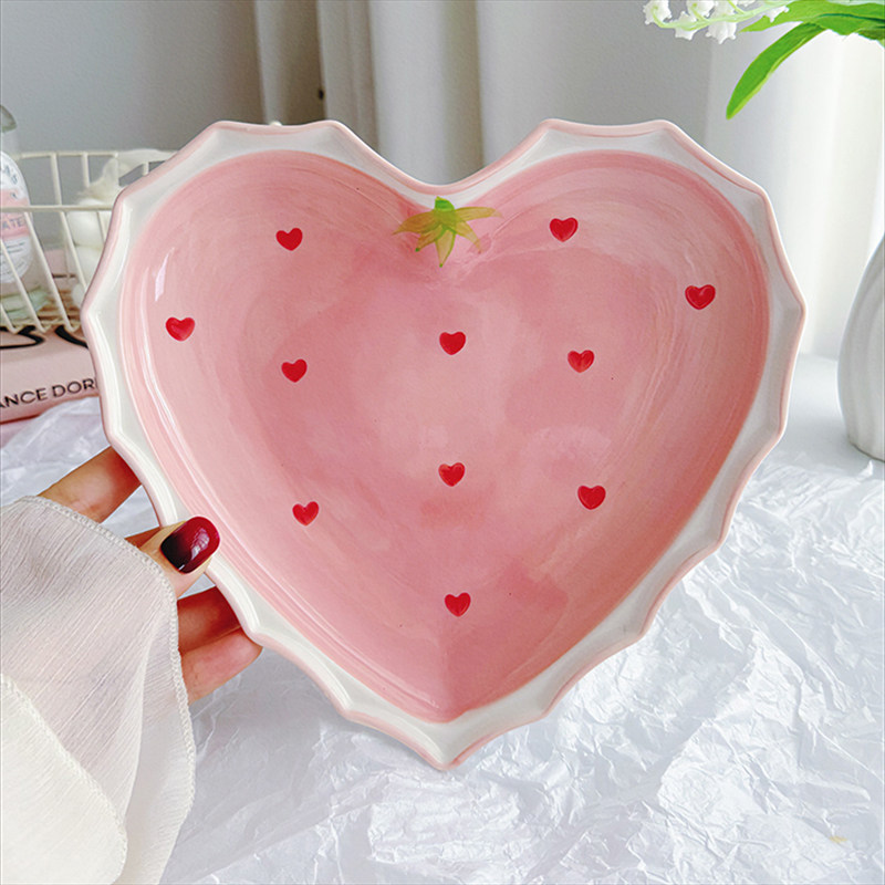 【超美治愈粉色少女爱心盘】ins陶瓷沙拉水果盘甜品盘菜盘子瑕疵,餐饮具,盘,淘宝优惠券,粉丝福利购,淘宝优惠卷