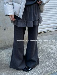 显高百搭微喇休闲裤 假两件网纱拼接加绒微喇裤 6122 新款 HU2025冬季