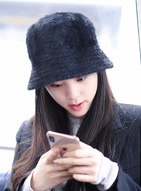 欧阳娜娜同款仿貂绒渔夫帽子女日系保暖秋冬圆顶可爱毛毛盆帽春季