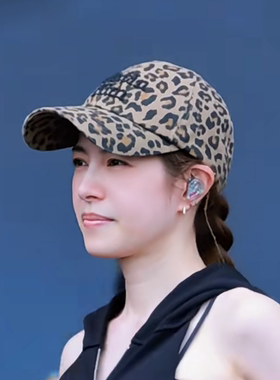 徐怀钰同款复古美式豹纹棒球帽女2026春秋新款字母刺绣弯檐鸭舌帽