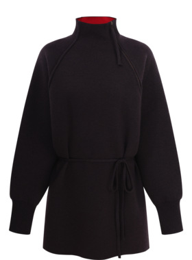 Samuelguiyang | 25早秋左侧半拉链红里长款毛衫-棕色