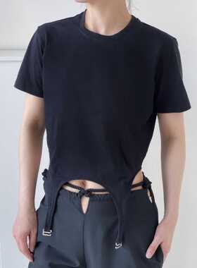 Dionlee | 五折圆领短T/下摆绳扣上装T恤短袖简约日常百搭