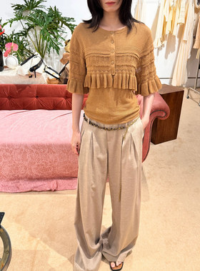 XU ZHI | 26春夏麻纹褶裥阔腿裤-带腰带