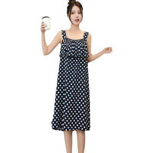 新款女士夏季绵绸舒适吊带裙胸前荷叶边设计防漏光棉绸人造棉睡裙