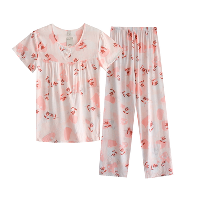 棉绸宽松碎花圆领冰丝薄款睡衣