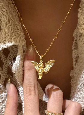 小红书同款复古风可爱小天使吊坠项链高级感百搭精致轻奢锁骨链女