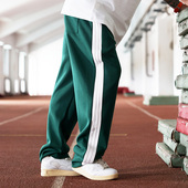 宽松运动裤 核爆炸绿色白条两道杠校服长裤 子怀旧国潮学生休闲卫裤