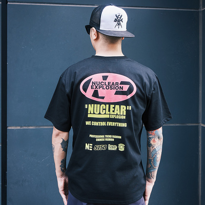 核爆炸logo多巴胺粉黄撞色T恤