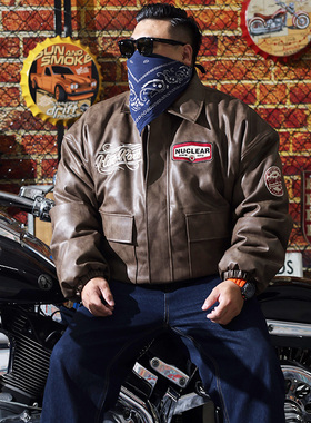 核爆炸冬季机车服骑行皮夹克hotrod经典复古宽松大码PU皮衣厚外套