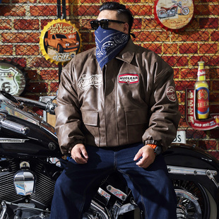 核爆炸冬季 PU皮衣厚外套 机车服骑行皮夹克hotrod经典 复古宽松大码