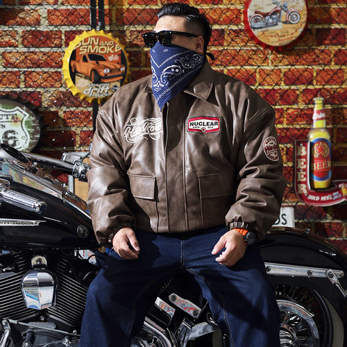 核爆炸复古机车风厚外套PU皮夹克