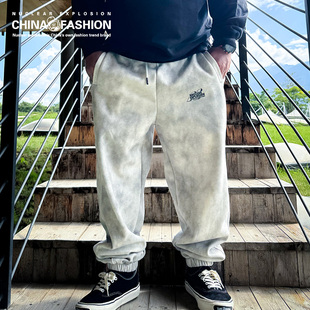 蜡染垂感秋冬百搭休闲运动长裤 加绒卫裤 男原创设计 男装 NE潮牌大码