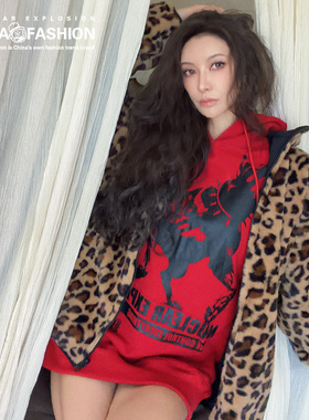 NE核爆炸大码潮牌双面穿美式豹纹绒外套男女款休闲宽松厚款夹克